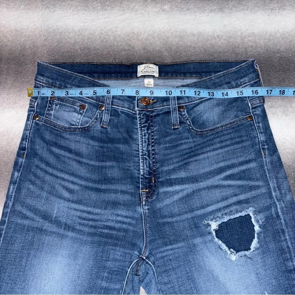 J. Crew 9” High-Rise Toothpick Ripped Raw Hem Skinny Ankle Jeans